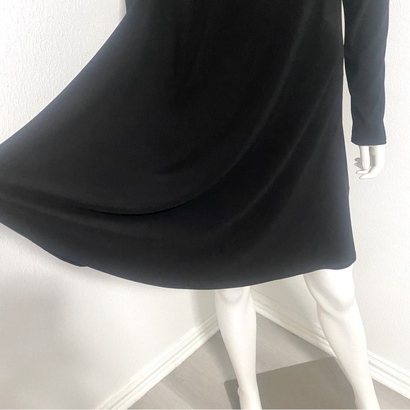 Nik and Nash Comfy Black Long Sleeve Dress Size Large White Line V-Neck Made USA - Picture 5 of 8